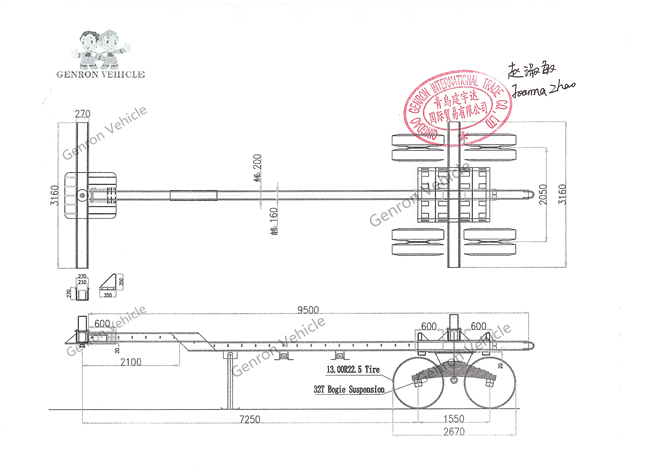 2 Axles Bogie Suspension 50T Logging Semi Trailer